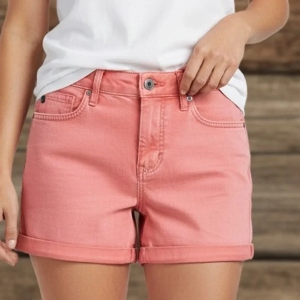 Dear John Coral Pink Cuffed Denim Shorts Mid Rise‎ Barbiecore Preppy Girly Beach